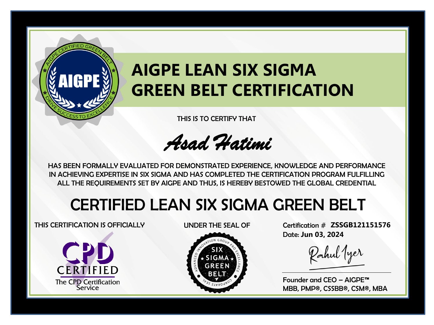 AIGPE Lean Six Sigma Green Belt