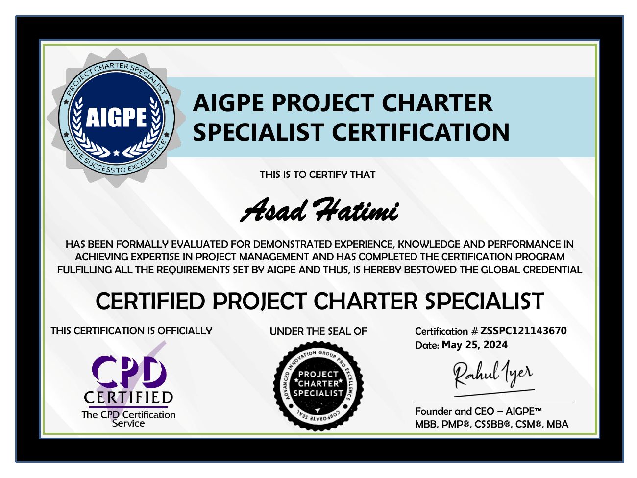 AIGPE Certified Project Charter Specialist
