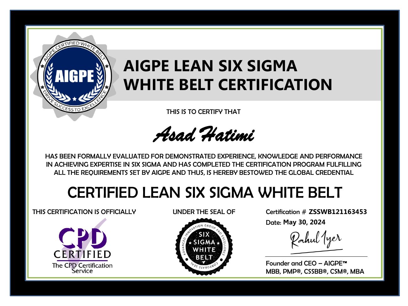 AIGPE Lean Six Sigma White Belt